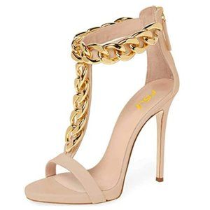 FSJ Golden Open Toe Ankle Straps Sandals High Heel